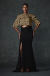 Buy_Namrata Joshipura_Black Jersey Embellished Bead Round Bark Sequin Crop Top With Mermaid Skirt _at_Aza_Fashions