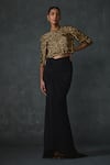 NAMRATA JOSHIPURA_Black Jersey Embellished Bead Round Bark Sequin Crop Top With Mermaid Skirt _Online_at_Aza_Fashions