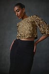 NAMRATA JOSHIPURA_Black Jersey Embellished Bead Round Bark Sequin Crop Top With Mermaid Skirt _at_Aza_Fashions