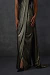 Buy_Namrata Joshipura_Gold Jersey Embroidered Beads Lattice Metallic Pre-draped Saree With Corset _Online_at_Aza_Fashions