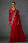 Buy_Namrata Joshipura_Red Georgette Embroidered Sequin V-neck Lattice Pre-draped Saree With Blouse _at_Aza_Fashions