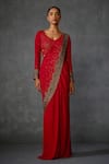 Namrata Joshipura_Red Georgette Embroidered Sequin V-neck Lattice Pre-draped Saree With Blouse _Online_at_Aza_Fashions