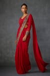 Buy_Namrata Joshipura_Red Georgette Embroidered Sequin V-neck Lattice Pre-draped Saree With Blouse _Online_at_Aza_Fashions