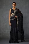 Namrata Joshipura_Black Jersey Embroidered Sequin Autumn Fern Godet Pre-draped Saree With Blouse _Online_at_Aza_Fashions