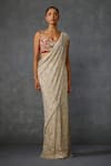 Buy_Namrata Joshipura_Beige Shimmer Crepe Embroidered Autumn Bloom Godet Pre-draped Saree With Blouse _at_Aza_Fashions