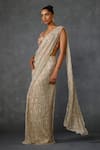 Shop_Namrata Joshipura_Beige Shimmer Crepe Embroidered Autumn Bloom Godet Pre-draped Saree With Blouse _at_Aza_Fashions