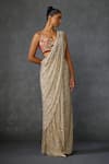 Buy_Namrata Joshipura_Beige Shimmer Crepe Embroidered Autumn Bloom Godet Pre-draped Saree With Blouse _Online_at_Aza_Fashions