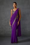 Namrata Joshipura_Purple Georgette Embroidered Sequin Sweetheart Blossom Pre-draped Saree Set _Online_at_Aza_Fashions