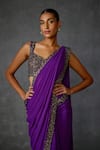 Shop_Namrata Joshipura_Purple Georgette Embroidered Sequin Sweetheart Blossom Pre-draped Saree Set _Online_at_Aza_Fashions