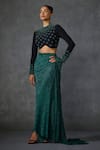 Namrata Joshipura_Green Shimmer Crepe Embroidered Stone Closed Round Jewel Pre-draped Saree Set _Online_at_Aza_Fashions