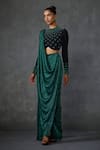 Buy_Namrata Joshipura_Green Shimmer Crepe Embroidered Stone Closed Round Jewel Pre-draped Saree Set _Online_at_Aza_Fashions