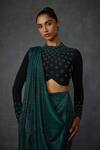 Shop_Namrata Joshipura_Green Shimmer Crepe Embroidered Stone Closed Round Jewel Pre-draped Saree Set _Online_at_Aza_Fashions