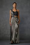 Buy_Namrata Joshipura_Gold Shimmer Chiffon Embroidered Beads Greysyl Pre-draped Saree With Blouse _at_Aza_Fashions