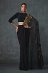 Buy_Namrata Joshipura_Black Jersey Embroidered Beads Band Peizuli Classic Pre-draped Saree With Blouse _at_Aza_Fashions