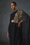 Namrata Joshipura_Black Jersey Embroidered Beads Band Peizuli Classic Pre-draped Saree With Blouse _at_Aza_Fashions