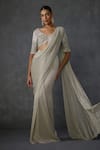 Buy_Namrata Joshipura_Silver Shimmer Crepe Embroidered Peizuli Metallic Pre-draped Saree With Blouse _at_Aza_Fashions