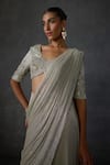 Buy_Namrata Joshipura_Silver Shimmer Crepe Embroidered Peizuli Metallic Pre-draped Saree With Blouse _Online_at_Aza_Fashions