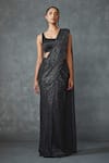 Buy_Namrata Joshipura_Black Shimmer Crepe Embroidered Beads Glissara Pre-draped Saree With Blouse _at_Aza_Fashions