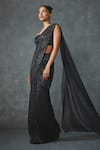 Namrata Joshipura_Black Shimmer Crepe Embroidered Beads Glissara Pre-draped Saree With Blouse _at_Aza_Fashions