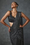 Buy_Namrata Joshipura_Black Shimmer Crepe Embroidered Beads Glissara Pre-draped Saree With Blouse 