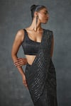 Shop_Namrata Joshipura_Black Shimmer Crepe Embroidered Beads Glissara Pre-draped Saree With Blouse 