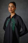 Buy_Namrata Joshipura_Black Silk Voile Embroidered Beads Collar Winter Floral Shirt _Online_at_Aza_Fashions