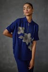 Buy_Namrata Joshipura_Blue Textured Crepe Embroidered Tube Beads Collar Bloomwave Floral Top _Online_at_Aza_Fashions