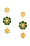 Buy_SUHANI PITTIE_Green Coin Floral Carved Dangler Earrings _at_Aza_Fashions