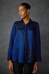 Buy_Namrata Joshipura_Blue Linen Satin Embroidered Beads Collar Peizuli Paisley Shirt _Online_at_Aza_Fashions