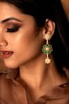 Shop_SUHANI PITTIE_Green Coin Floral Carved Dangler Earrings _at_Aza_Fashions