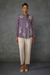 Namrata Joshipura_Purple Silk Voile Embroidered Stripped Collar Moonwilt Shirt _Online_at_Aza_Fashions