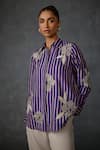 Shop_Namrata Joshipura_Purple Silk Voile Embroidered Stripped Collar Moonwilt Shirt _Online_at_Aza_Fashions