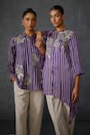 Namrata Joshipura_Purple Silk Voile Embroidered Stripped Collar Moonwilt Shirt _at_Aza_Fashions