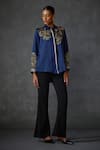 Buy_NAMRATA JOSHIPURA_Blue Linen Satin Embroidered Stripped Collar Paisley Shirt _at_Aza_Fashions