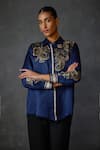 Buy_NAMRATA JOSHIPURA_Blue Linen Satin Embroidered Stripped Collar Paisley Shirt _Online_at_Aza_Fashions