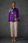 Buy_Namrata Joshipura_Purple Linen Satin Embroidered Beads Collar Moonwilt Shirt _at_Aza_Fashions