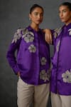 Namrata Joshipura_Purple Linen Satin Embroidered Beads Collar Moonwilt Shirt _Online_at_Aza_Fashions