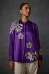 Shop_Namrata Joshipura_Purple Linen Satin Embroidered Beads Collar Moonwilt Shirt _Online_at_Aza_Fashions