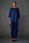 Buy_Namrata Joshipura_Blue Satin Hand Embellishment Paisley Peizuli Asymmetric Hem Tunic With Pant _at_Aza_Fashions