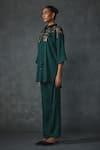 Shop_Namrata Joshipura_Green Satin Hand Embellishment Floral Collared Blossom Shirt With Pant _Online_at_Aza_Fashions