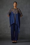 Buy_Namrata Joshipura_Blue Satin Hand Embellishment Paisley Round Tunic With Pant _at_Aza_Fashions