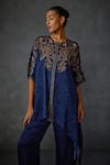 Namrata Joshipura_Blue Satin Hand Embellishment Paisley Round Tunic With Pant _at_Aza_Fashions