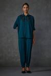 Buy_Namrata Joshipura_Green Textured Crepe Hand Embellishment Floral Myrrah Bead Shirt With Pant _at_Aza_Fashions