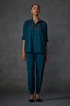 Shop_Namrata Joshipura_Green Textured Crepe Hand Embellishment Floral Myrrah Bead Shirt With Pant _at_Aza_Fashions