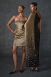 Namrata Joshipura_Black Jute Crepe Hand Embellishment Straight Bark Shift Dress _at_Aza_Fashions