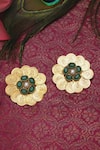 Buy_SUHANI PITTIE_White Coin Embossed Floral Carved Studs _at_Aza_Fashions