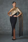 Buy_NAMRATA JOSHIPURA_Black Jersey Hand Embellishment Asymmetric Bark One Attached Draped Gown _at_Aza_Fashions