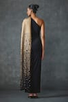 Shop_NAMRATA JOSHIPURA_Black Jersey Hand Embellishment Asymmetric Bark One Attached Draped Gown _at_Aza_Fashions