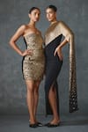 NAMRATA JOSHIPURA_Black Jersey Hand Embellishment Asymmetric Bark One Attached Draped Gown _Online_at_Aza_Fashions