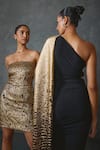 Buy_Namrata Joshipura_Black Jersey Hand Embellishment Asymmetric Bark One Attached Drape Dress _Online_at_Aza_Fashions